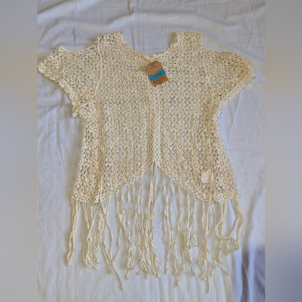 Punta Cana Beach Coverup Crochet Lace Tassles Size Medium